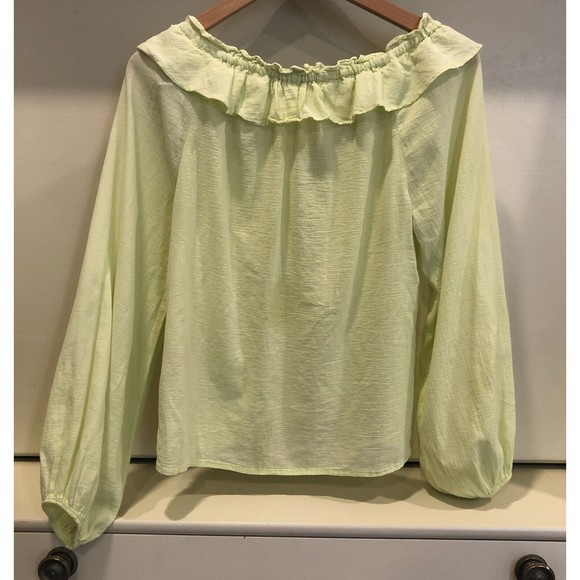 Love Whit Whitney Port Citron Green Ruffle Blouse Size Small MSRP $158 - Picture 9 of 9